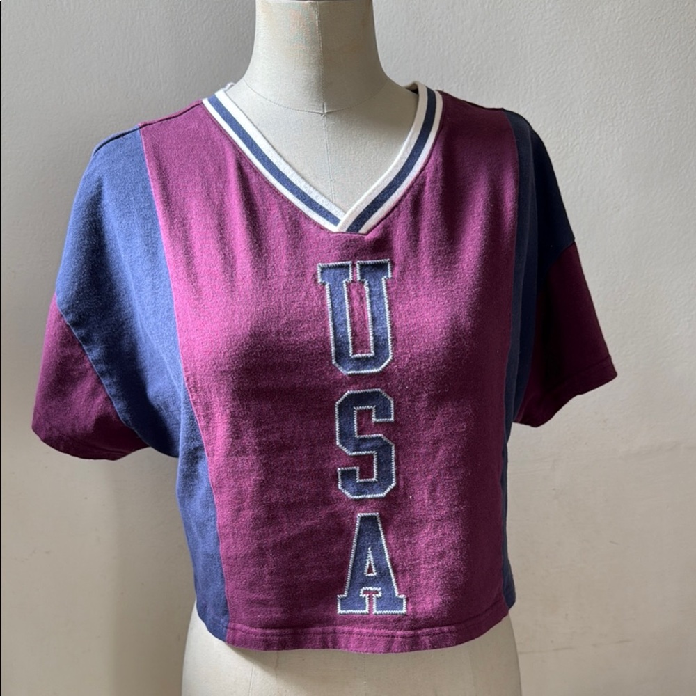 Champion Burgundy and Blue Crop USA Top